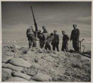 Wehrmachtssoldaten, Flak-Stellung der Marine-Artillerie in den Dünen an der Kanalküste