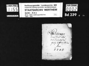Wölchinger Zinsbuch über den Bronnbacher Probsthof daselbst anno 1700 (mit Vornamenregister)