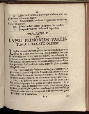 Disputatio V. De Lapsu Primorum Parentum, Et Paccato Originis