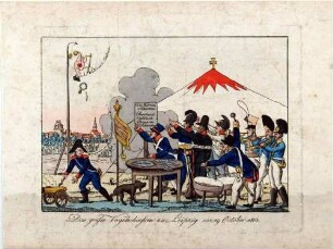 Napoleon-Karikatur: "Das große Vogelschießen zu Leipzig am 19 Oktober 1813"