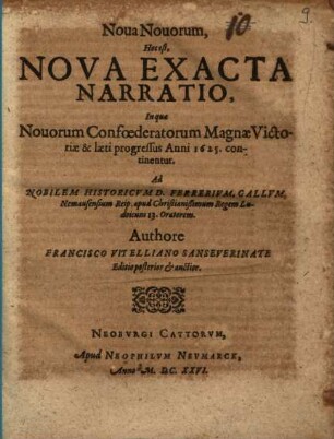 Nova Novorum, hoc est nova exacta narratio in qua novorum confoederatorum magnae Victoriae et laeti progressus anni 1625 continentur