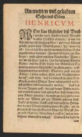 An meinen viel geliebten Sohn und Erben Henricum.