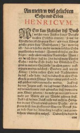 An meinen viel geliebten Sohn und Erben Henricum.