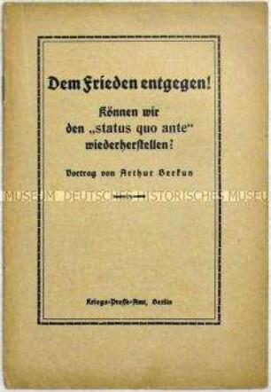 Vortrag des Schriftstellers Arthur Berkun über die Wiederherstellung eines "status quo ante"