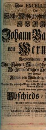 Bey seiner Abreise von Wittenberg nach Wien d. 8. Aug. 1729 ... gehaltene Abschieds-Rede