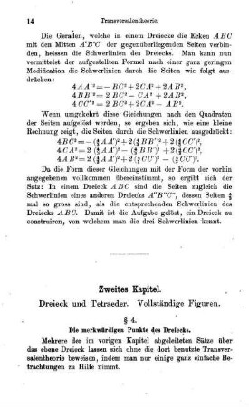 Zweites Kapitel. Dreieck und Tetraeder. Vollständige Figuren.