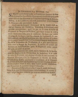 De Schweidnitz, le 9. Decembre, 1745