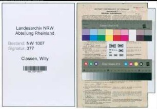 Entnazifizierung Willy Classen , geb. 26.10.1892 (Lehrer)