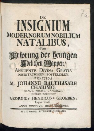 De Insignium Modernorum Nobilium Natalibus, Vom Ursprung der heutigen Adelichen Wappen