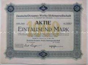 Aktie der Deutschen Dynamo-Werke Aktiengesellschaft über 1000 Mark