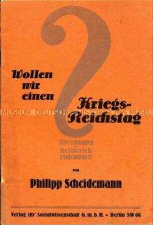 Heft mit dem Wortlaut der Rede von Philipp Scheidemann auf der Reichstagssitzung vom 11. März 1924
