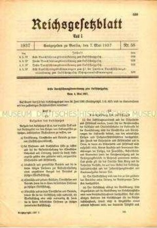 Reichsgesetzblatt mit Durchführungsverordnungen zum Luftschutzgesetz vom 26. Juni 1935