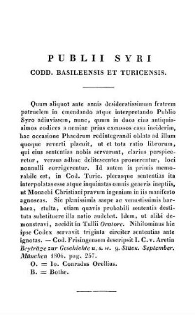 Codd. Basileensis Et Turicensis