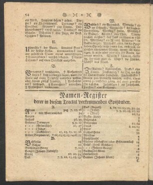 Namen-Register derer in diesem Tractat vorkommenden Spitzbuben
