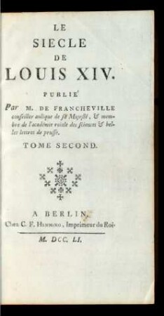 T. 2: Le Siecle De Louis XIV. ; T. 2: