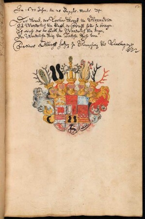 "Wapen-Buch derer unter ... (Herzog August zu Sachsen) als erwehltem Ober-Haupte des Palmen-Ordens eingenommenen Fruchtbringenden Gesellschaffter ..."