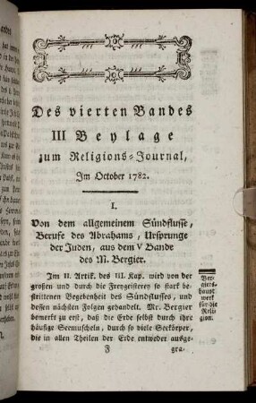 Des vierten Bandes III. Beylage zum Religions-Journal, Im October 1782