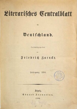 Literarisches Zentralblatt für Deutschland. 1886