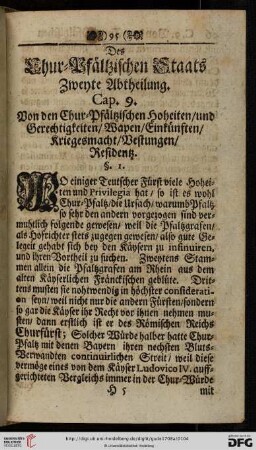 Cap. 9. Von den Chur-Pfaelzischen Hoheiten und Gerechtigkeiten