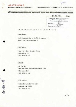 Bericht: Bauakustische Teilberatung Kindertagesstätte Leuschnerdamm 9