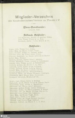Mitglieder-Verzeichnis des Kaufmännischen Vereins zu Plauen i.V.
