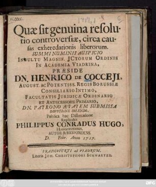 Quæ sit genuina resolutio controversiæ, circa causas exheredationis liberorum ...