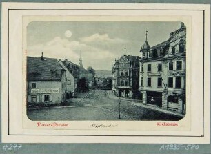 Blick vom Rathausplatz (seit 1903 Chemnitzer Platz) in Dresden-Plauen in die Kirchstraße