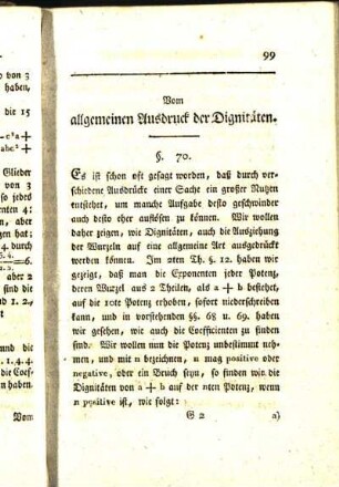 Vom allgemeinen Ausdruck der Dignitäten