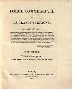 Force commerciale de la Grande-Bretagne, 1. Voies publiques, places, rues, routes, canaux, ponts et chaussées