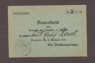 Dauereintrittskarte in das Schloss Weimar für Elisabeth Rosset
