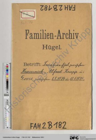 Schriftwechsel zwischen Ludwig Krausnick, Alfred Krupp und Sophus Goose betr. Organisation der Prokura und General-Regulativ. [siehe auch Regest in WA 9 d 490]
