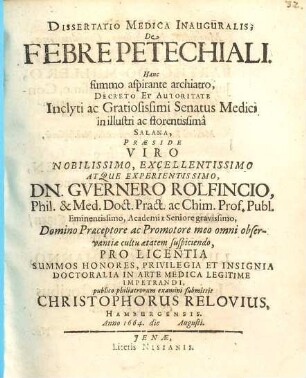 Dissertatio medica inauguralis de febre petechiali