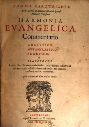 Harmonia evangelica commentario illustrata