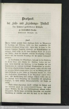 Prospect der Lehr- und Erziehungs-Anstalt