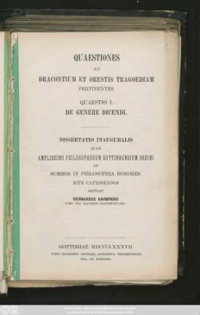 Quaestiones Ad Dracontium Et Orestis Tragoediam Pertinentes : Questio I. De Genere Dicendi