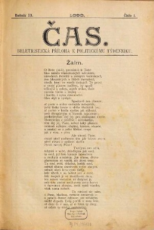Čas. Beletristická přiloha k politickému týdenníku : list věnovaný veřrejným otázkám. 3. 1898