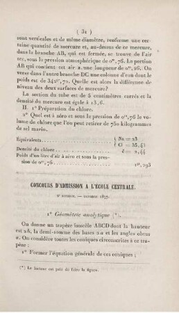 Concours d'admission a l'École Centrale.