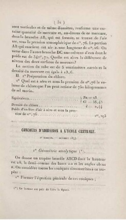 Concours d'admission a l'École Centrale.
