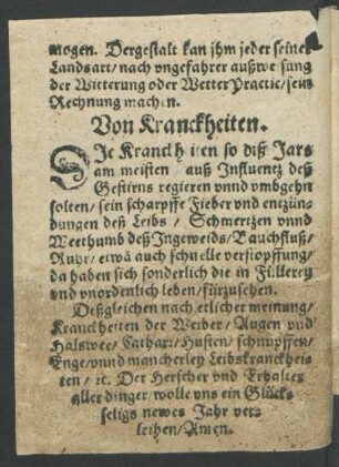 Von Kranckheiten.