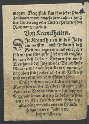 Von Kranckheiten.
