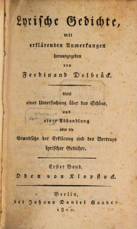 Lyrische Gedichte, 1. Oden von Klopstock