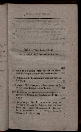 Inhaltsverzeichniss des ersten und vierten Hefts.