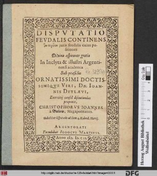 Disputatio Feudalis Continens ta prōta iuris feudalis