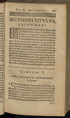 Secundus Titulus, Reformati.