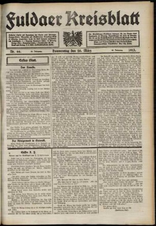 Erste Ausgabe vom Donnerstag, den 20. März 1913.