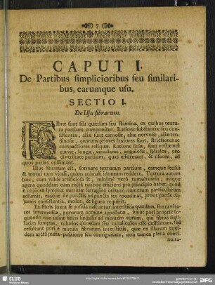 Caput I. De Partibus simplicioribus seu similaribus, earumque usu