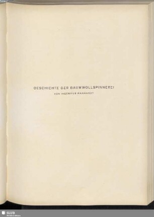 Geschichte Der Baumwollspinnerei