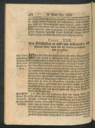 Caput XXIII. Von Erbschafften in auff- und absteigender und Zwerch-Linie, auch wie die Gradus zu rechnen oder zu zehlen.