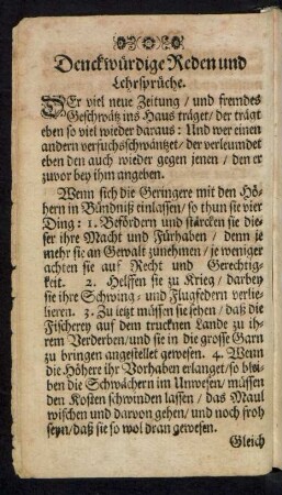 Denckwürdige Reden und Lehrsprüche.