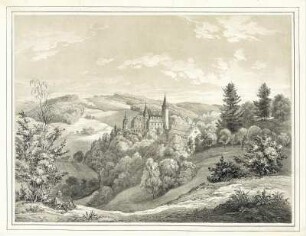 Ansicht von Schloss Purschenstein, Neuhausen/Erzgebirge, Lithographie, 1860 : [Schloss Purschenstein, Erzgebirge] [S.l.] , 1860. - 1 Kunstblatt : braungetönte Lithogr. , 39 x 29 cm